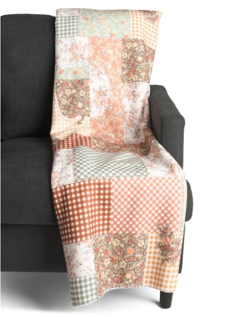 SHABBY CHIC Patchwork Fall Chenille Faux Fur Back Throw